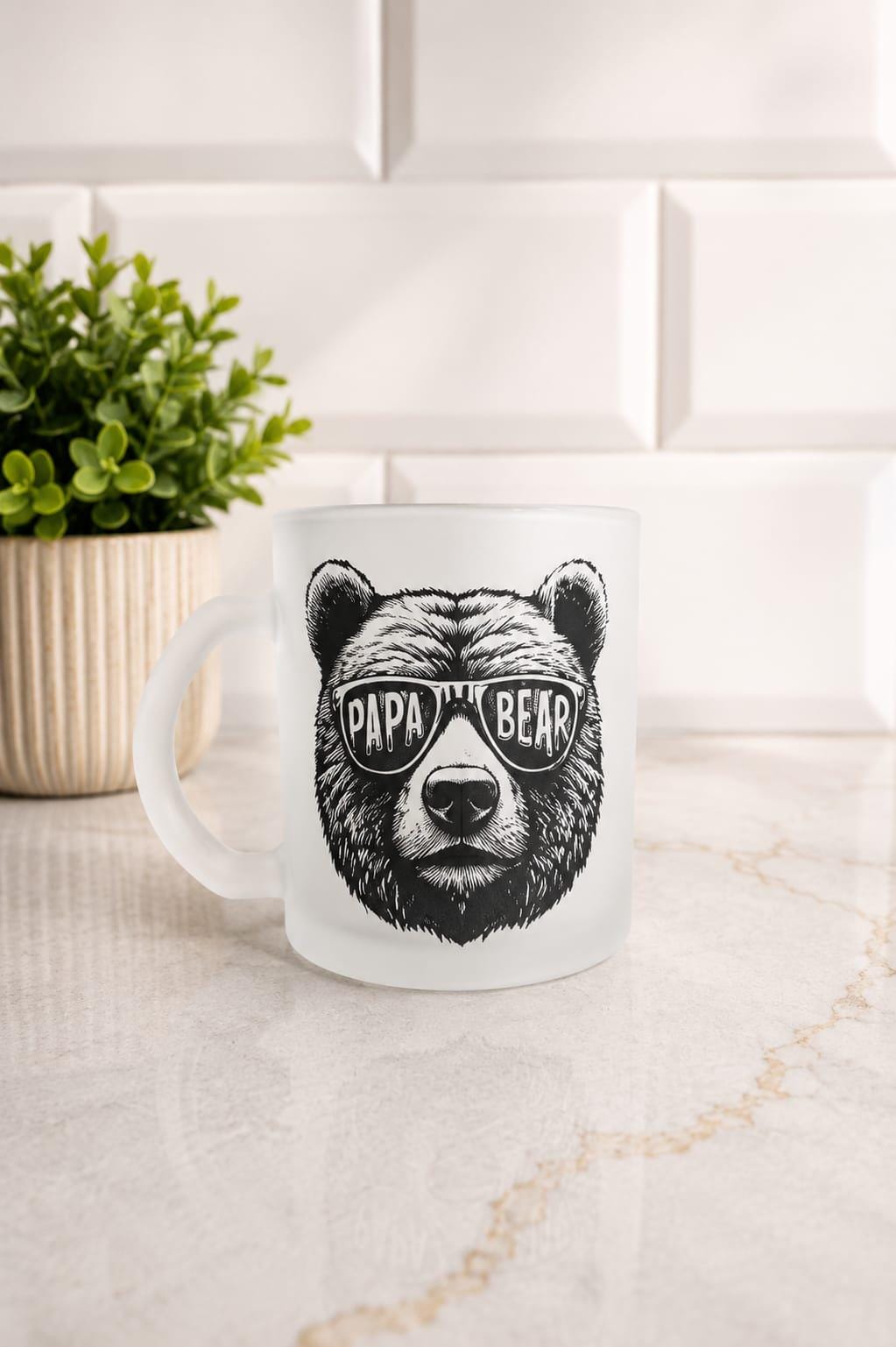 Papa Bear frosted glass mug