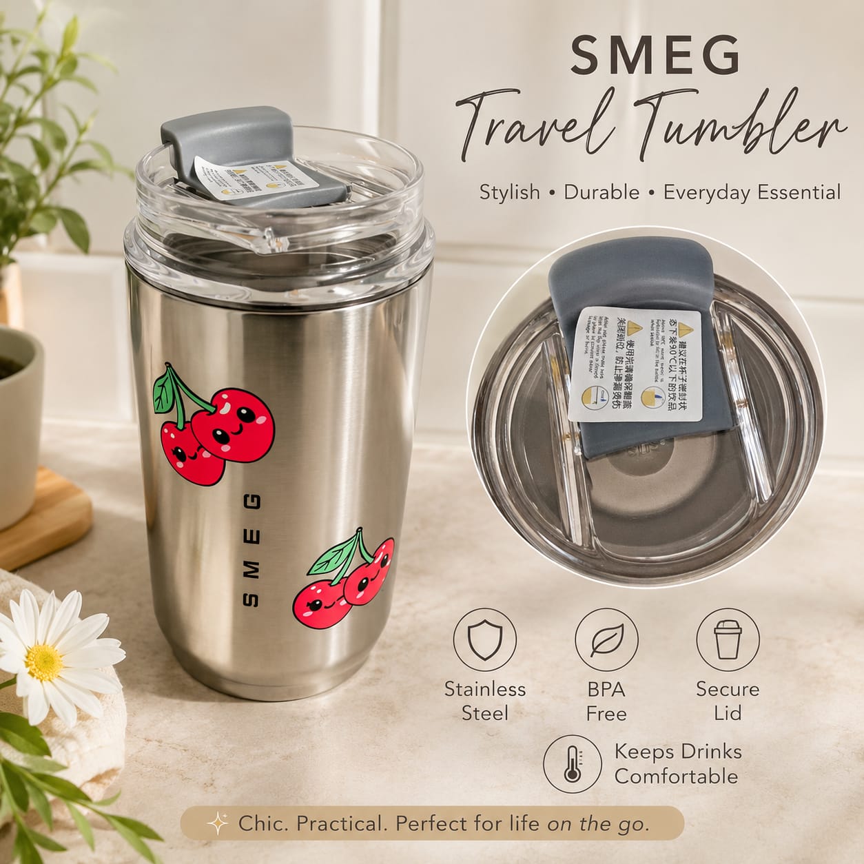 Customised Smeg 50s style 250ml travel tumbler
