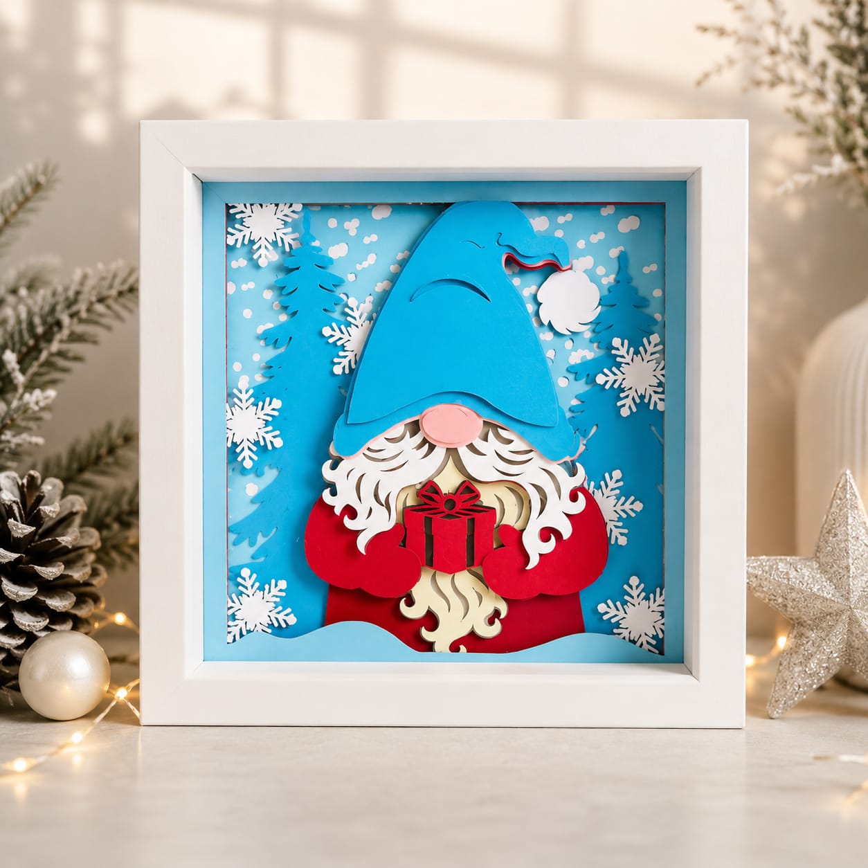 Christmas blue gonk shadow box