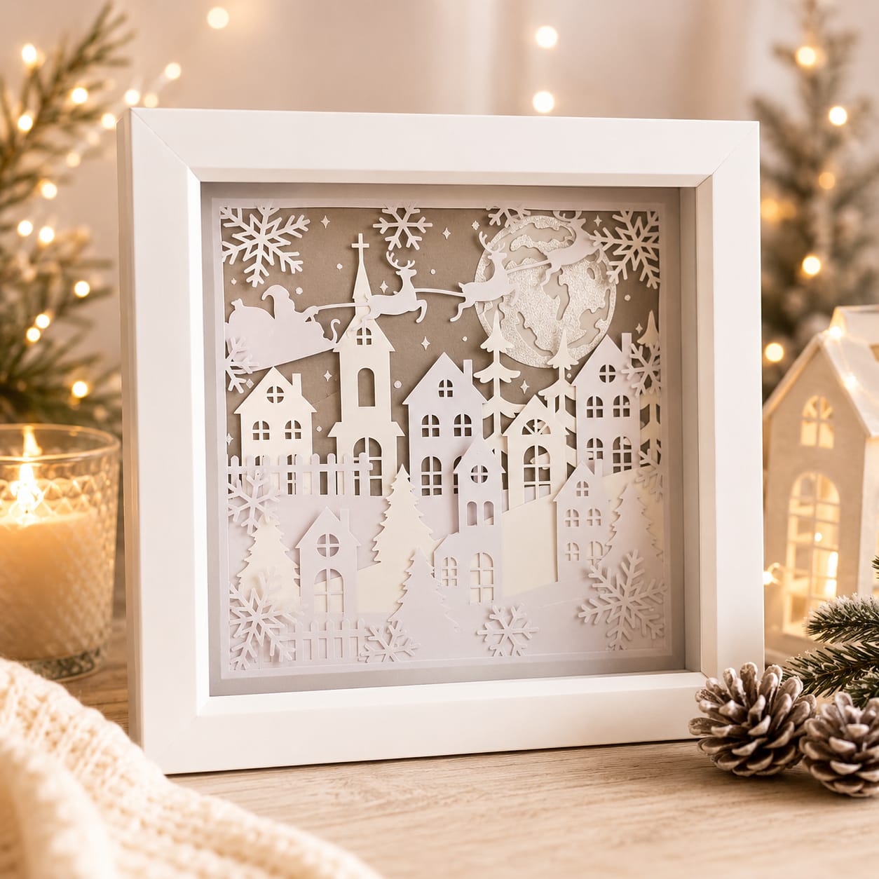 Christmas snow scene shadow box