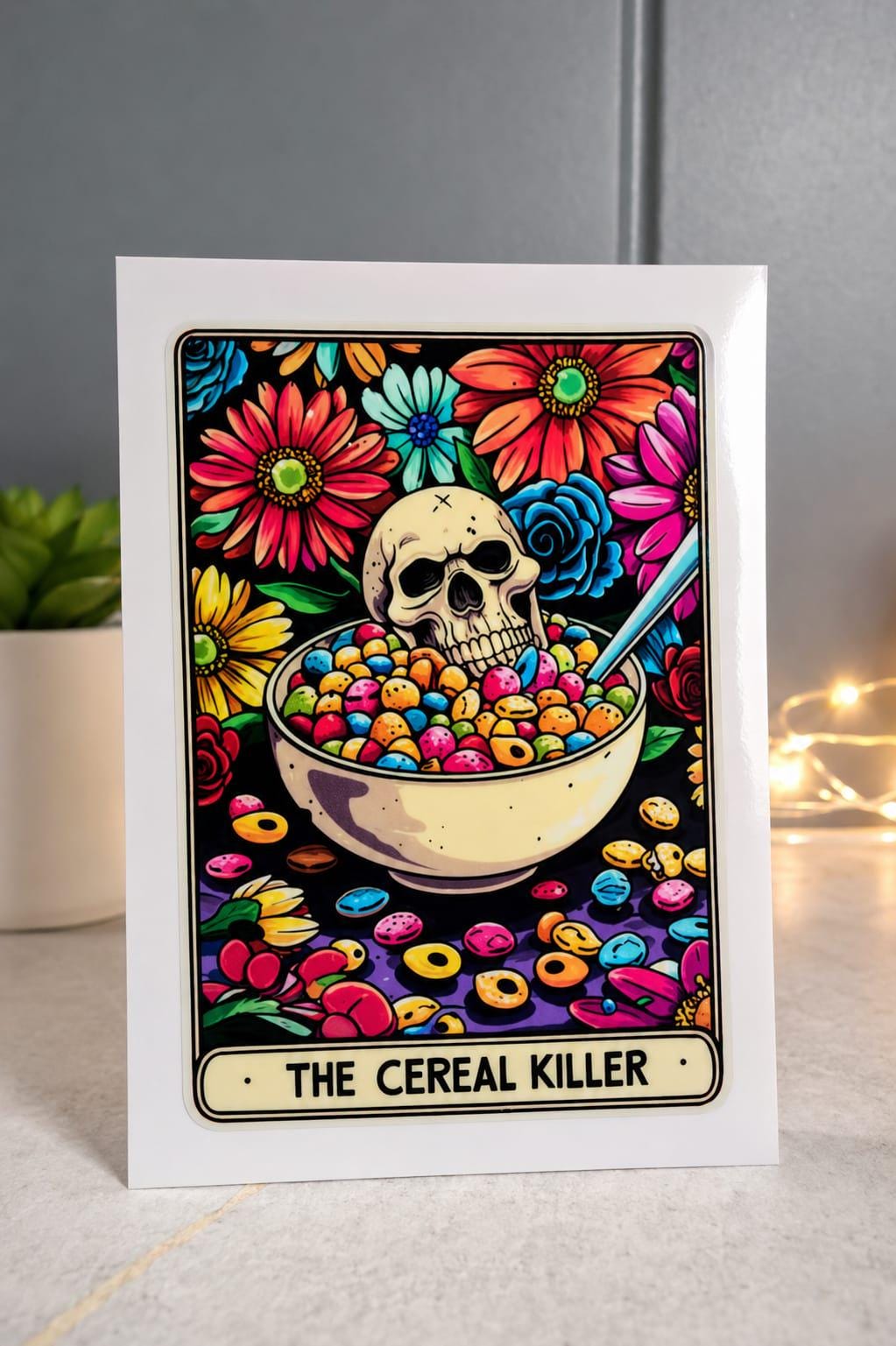 Skeleton tarot glass tumbler with bamboo lid and glass straw