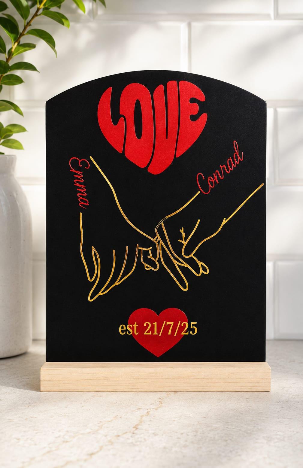 Personalised LOVE wooden plaque with stand