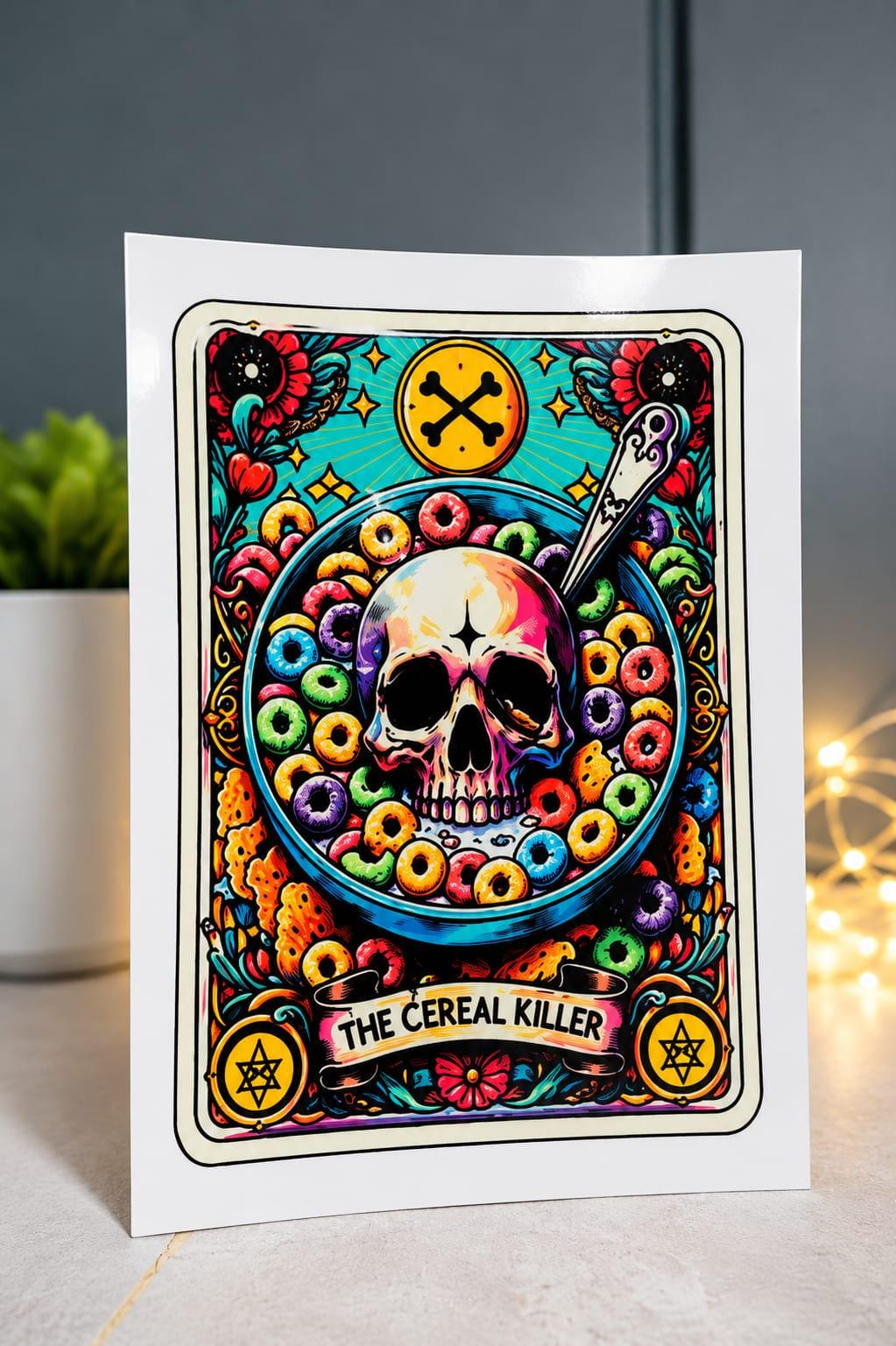 Skeleton tarot glass tumbler with bamboo lid and glass straw