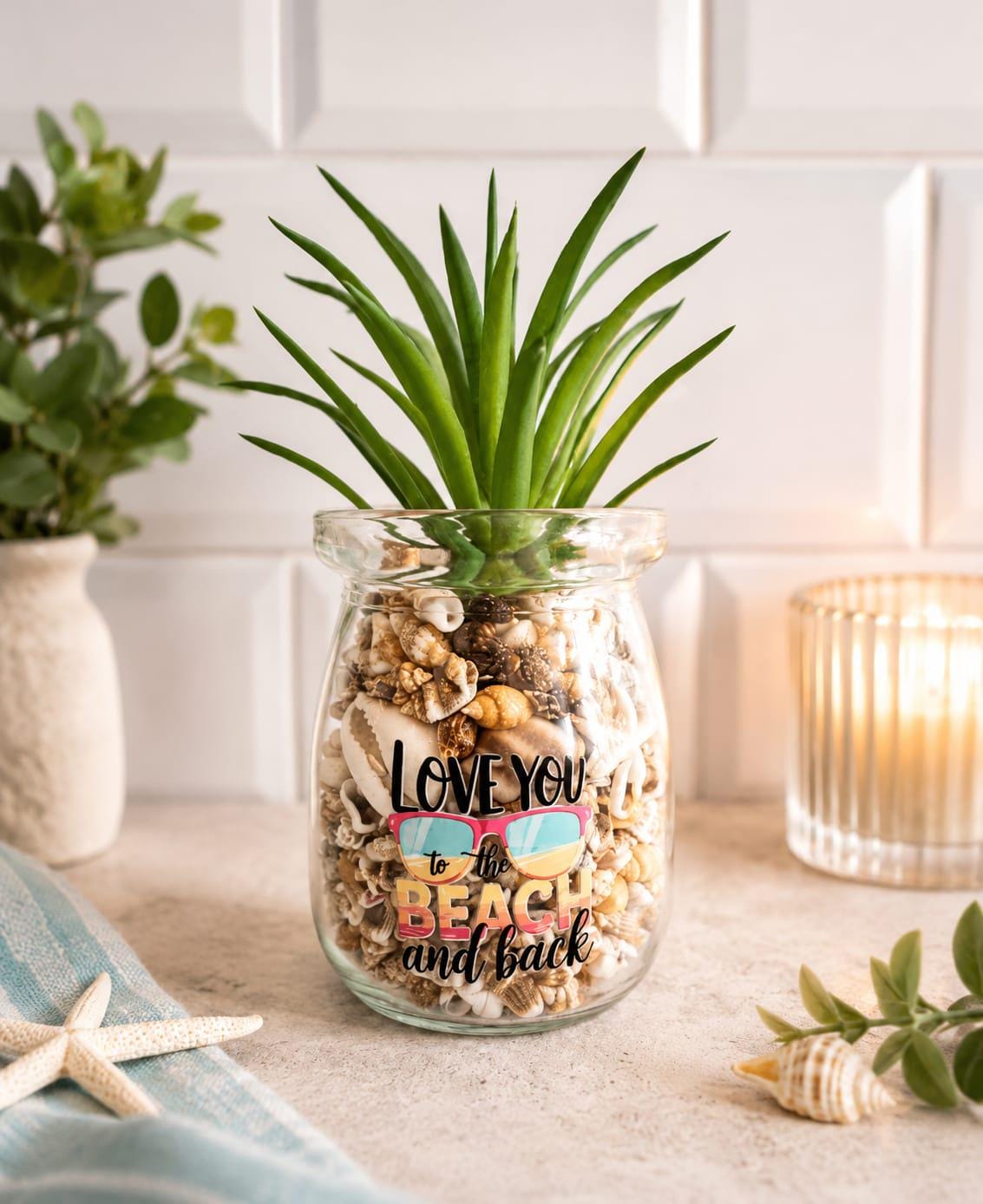 Small beach inspired glass vase