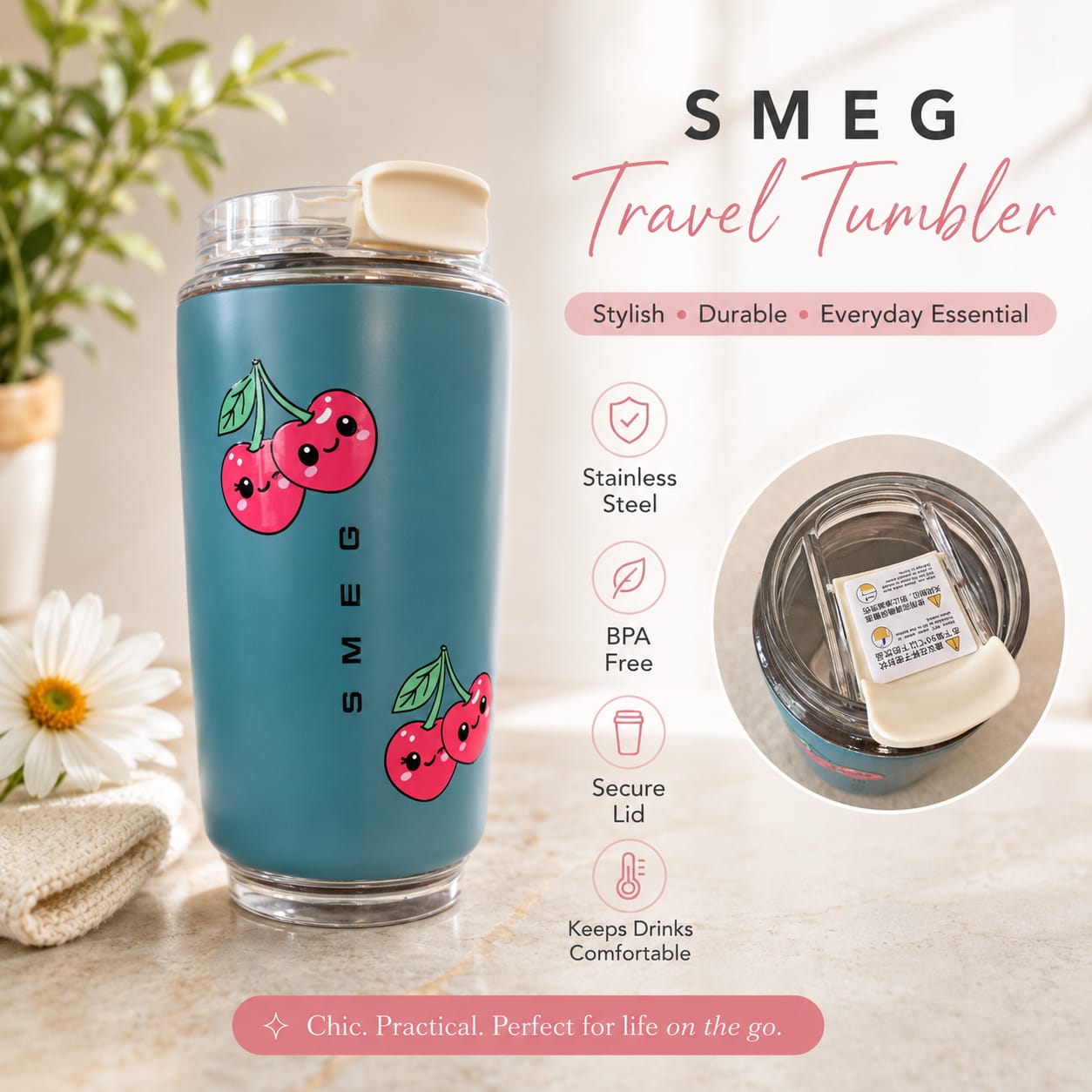 Customised Smeg 50s style 250ml travel tumbler