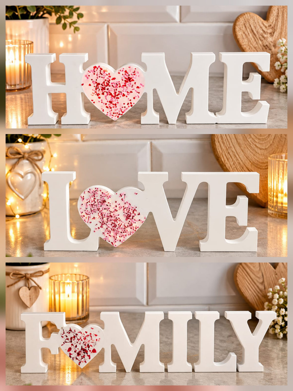 Eco resin word ornaments