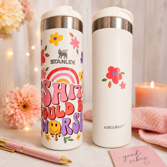 Customised cream stainless steel Stanley transit mug
