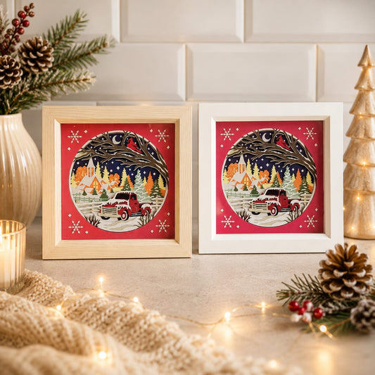 Christmas car scene shadow box