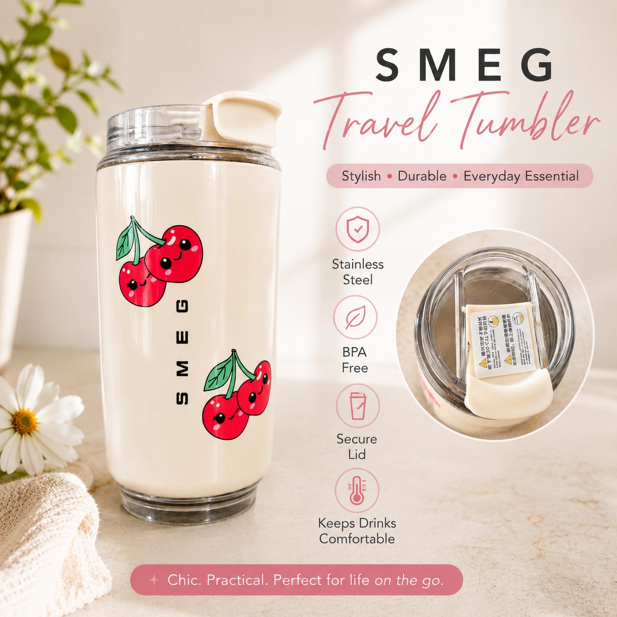 Customised Smeg 50s style 250ml travel tumbler