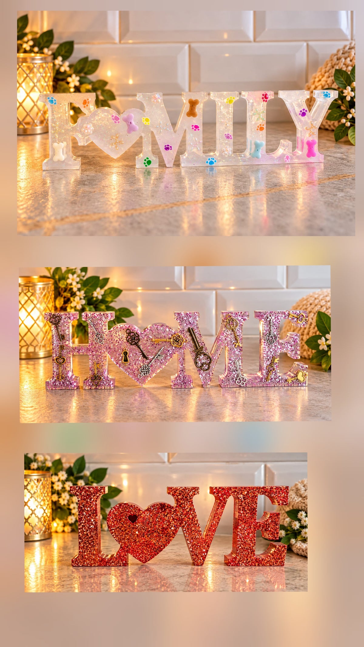 Resin word ornaments